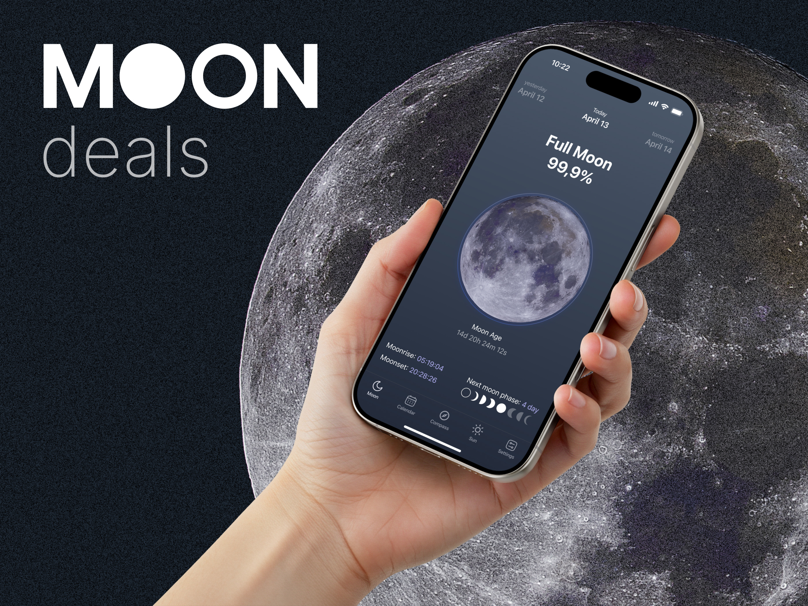 Moon deals UI app app screen brand identity branding calendar figma graphic design interface ios iphone iphone app logo mobile mobile app mobile design mobile ui prototype ui user interface visual identity