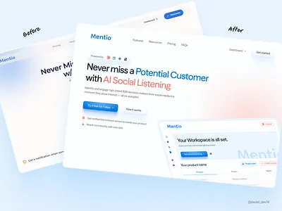 Mentio Hero Redesign graphic design hero section redesign ui ui design ux ux design web design