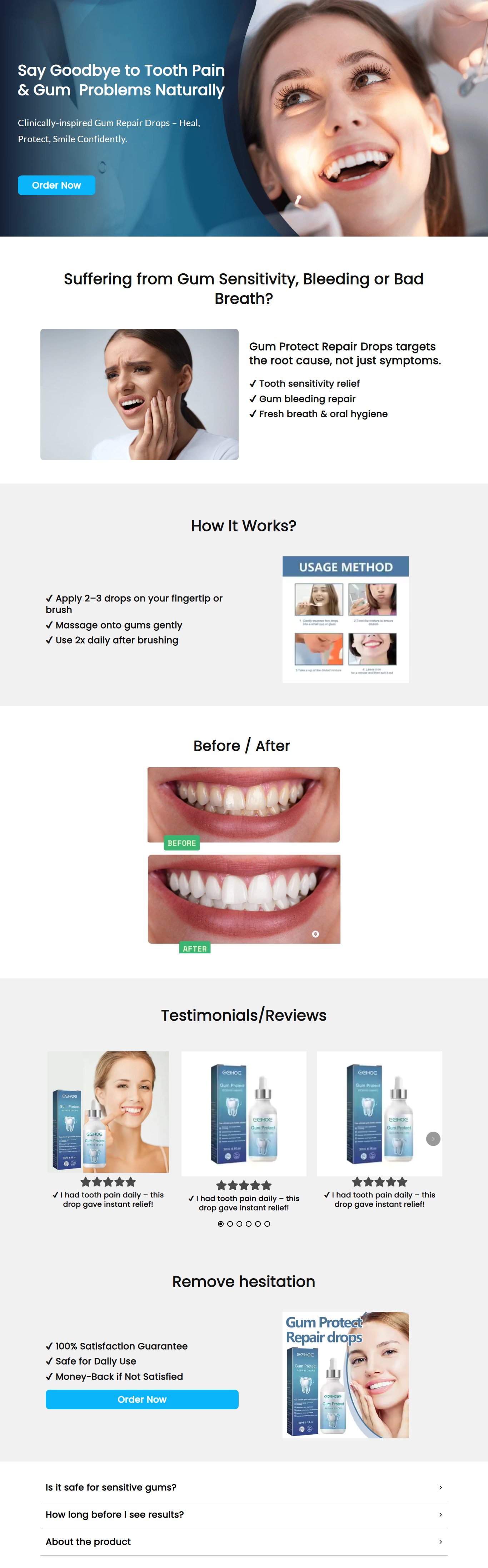 built this product-selling landing page for Gum Repair Drops design gempages illustration landing page pagefly replo shopify shopify developer shopify landing page ui