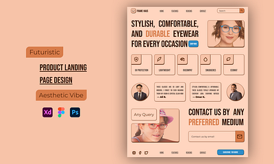 Product Landing Page Soft Brutalism clean ui ecommerce ui eyewear design fashion product ui figma ui glasses landing page glasses website landing page luxury product ui minimal ecommerce modern landing page online store product landing page product page product showcase responsive design shop page design soft brutalism ui design web design