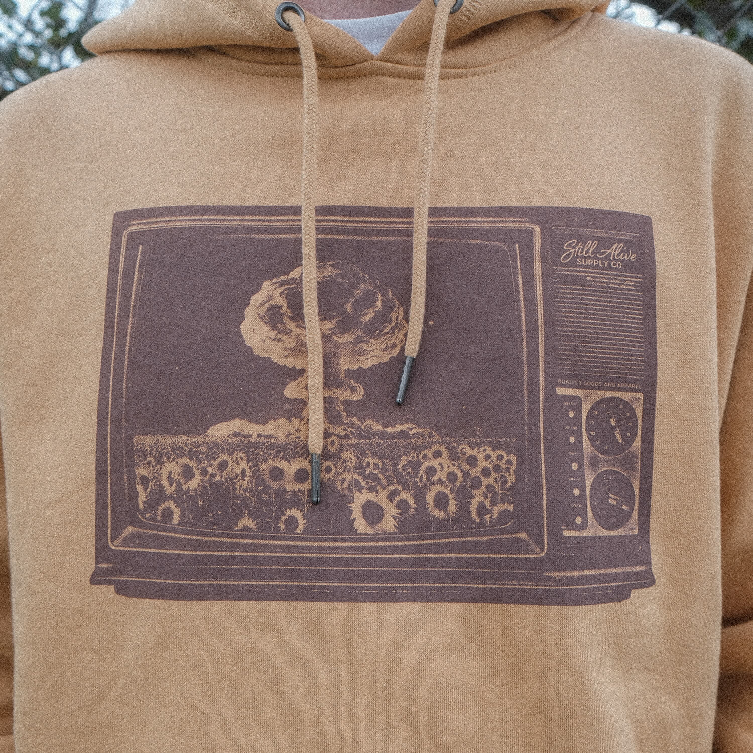 Dead Drop 004 apparel atomic collage flowers graphic design indie brand photoshop screen printing streetwear sunflower television vintage