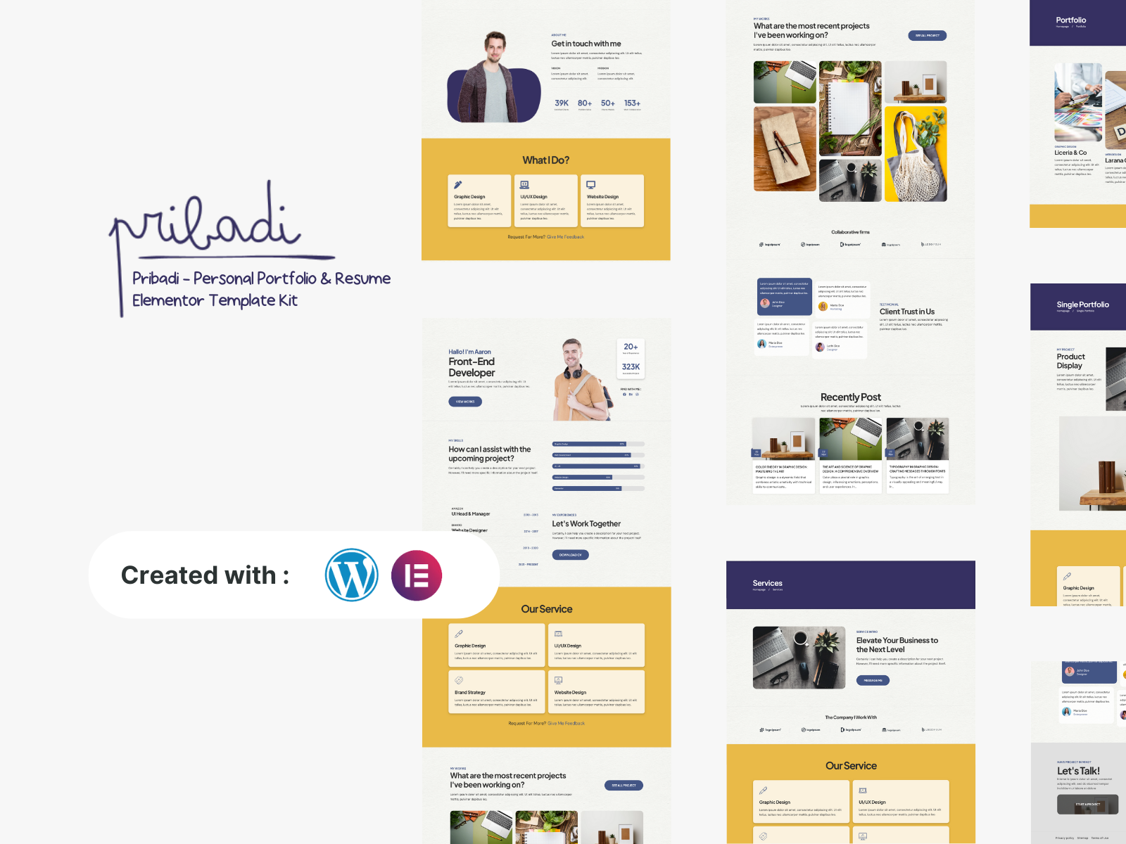 Pribadi - Personal Portfolio & Resume Elementor Template Kit branding clean cv elementor graphic design kit minimalist modern personal portfolio resume tempalte ui ui design ux vcard webflow website wordpress