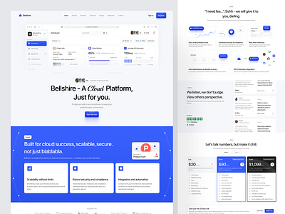 Bellshire - Cloud Platform Landing Page clean cloud dashboard design features hero section landing page platform pricing saas startup testimonial ui uidesign web design website design