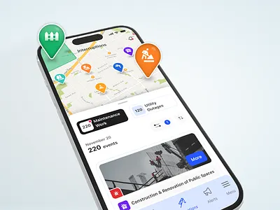 iOS Map app business card city dribbble event graphic design icon interface ios main page map pin popular product ui ux
