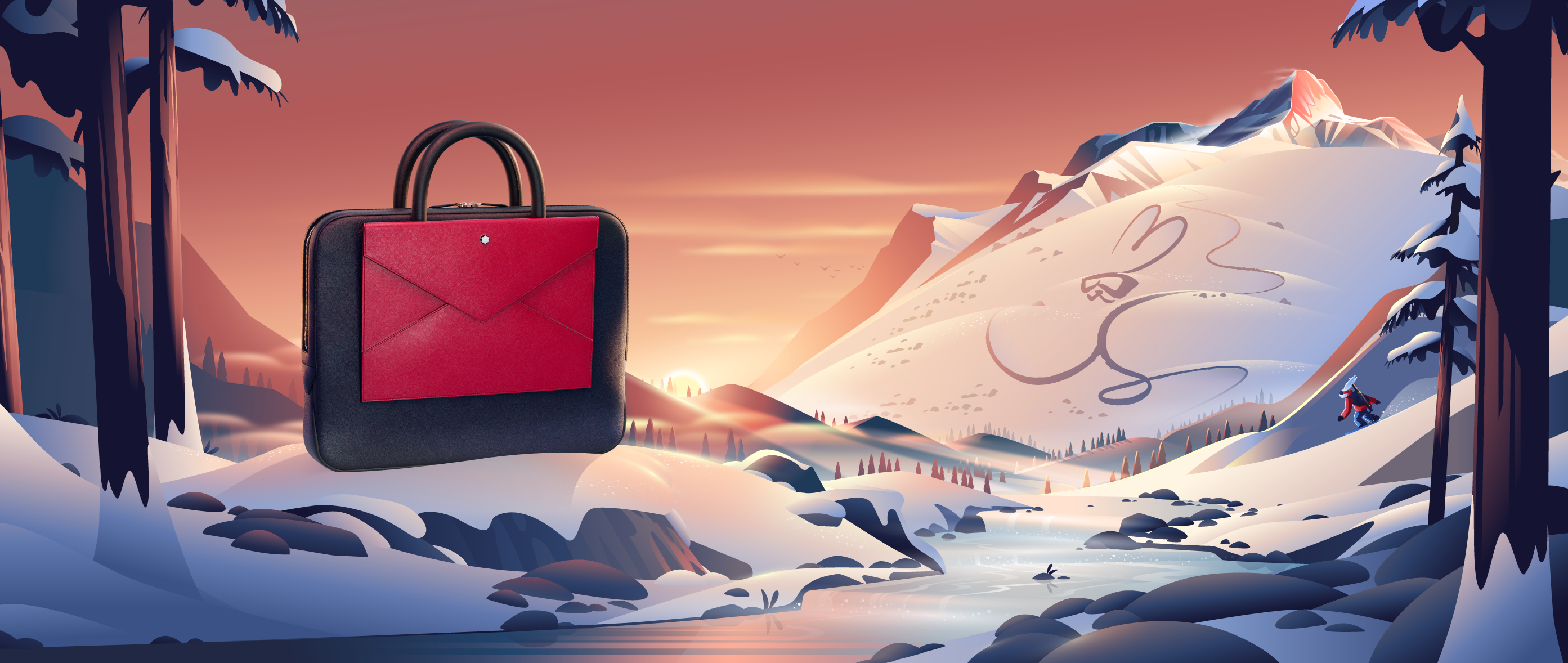 Montblanc - Happy New Year illustration landscape montblanc mountain river scenery sunray sunrise sunset valley vector winter