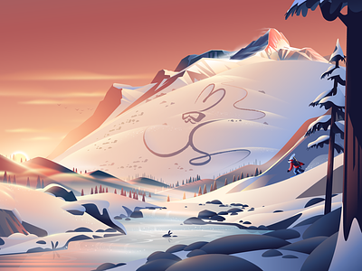 Montblanc - Happy New Year illustration landscape montblanc mountain river scenery sunray sunrise sunset valley vector winter