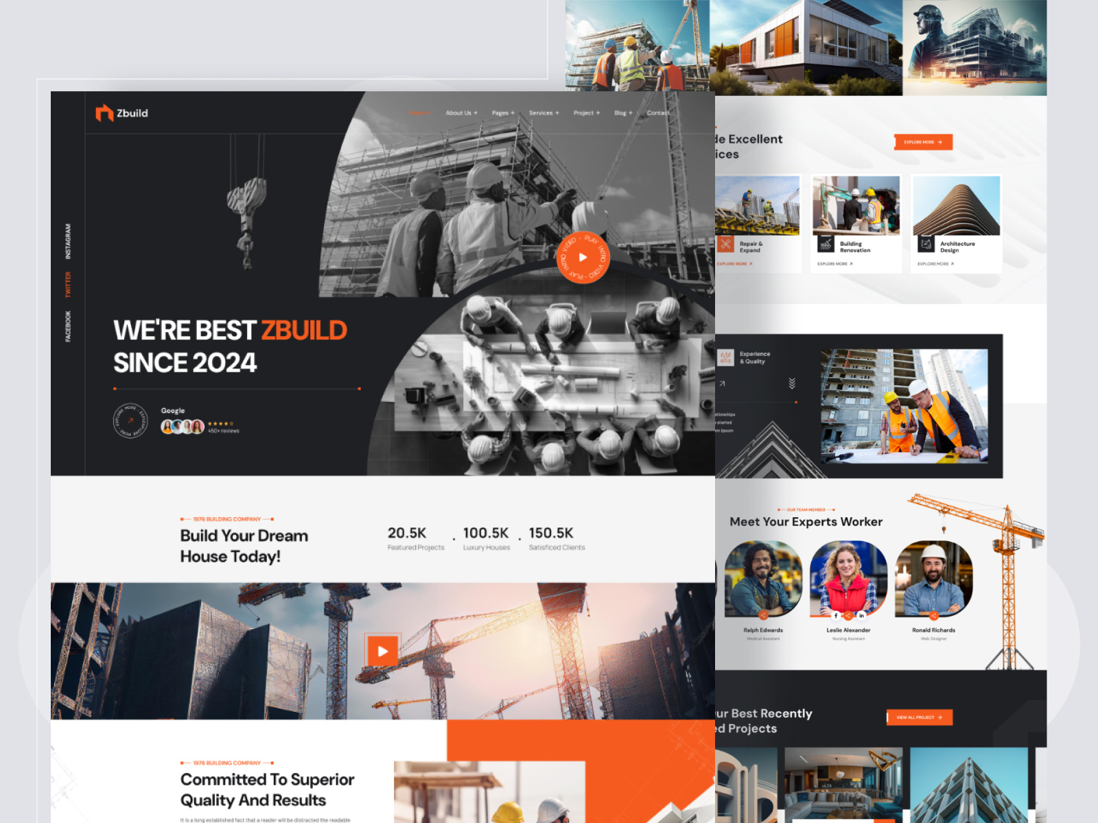 Zbuild-Construction Landing Page Website architecture branding construction graphic design landing pages planing website