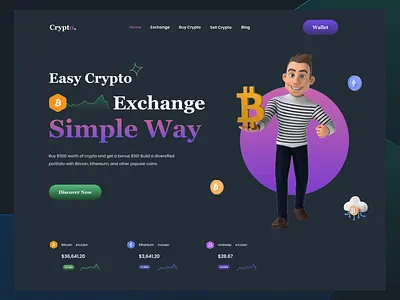 Cryptocurrency Website Header 3d illustration app bitcoin blockchain branding creative crypto website cryptocurrency darkmood design header hero section illustration landing page logo nft ui uiux web ui website