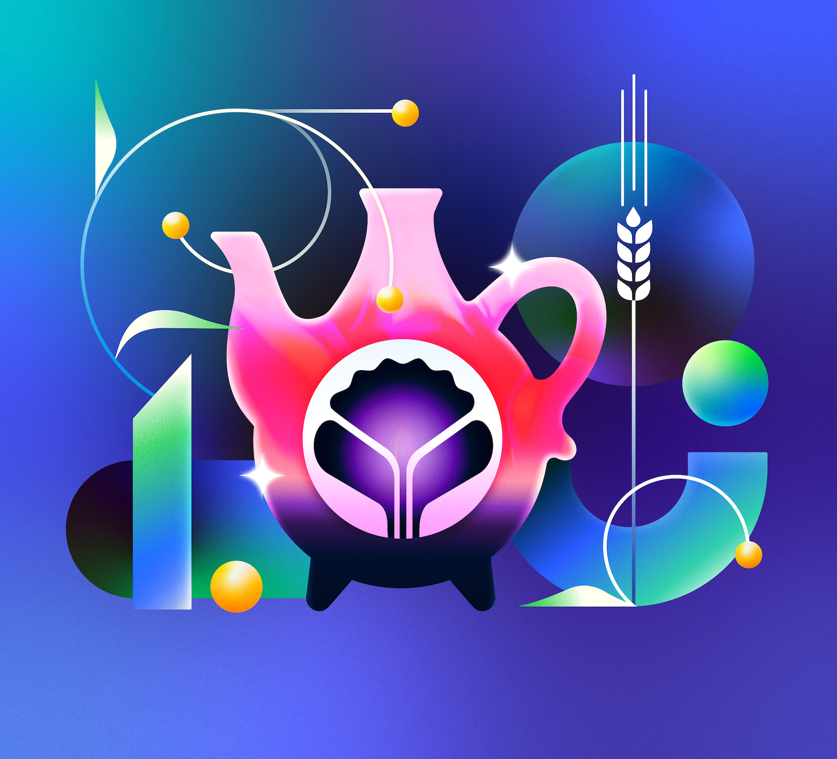 Pitcher and wheat🌾 blue composition geometry gradients illustration pink plants shapes stillife texture ukraine