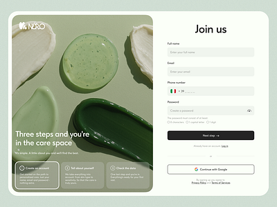 UI for registration in the NÉRO premium salon aestheticui beautyapp brandinterface calmdesign cleaninterface designforbeauty dribbbleux figmadesign interfaceinspiration loginflow minimalui modernux onboardingdesign premiumdesign softonboarding uiinspo uiuxdesign userexperience uxstrategy uxwriting
