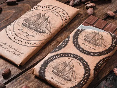 Chequessett Chocolate artisanal brand identity branding chocolate craft engraving etching hand drawn illustration logo logo design nautical retro retro logo ship sophisticated vintage vintage logo