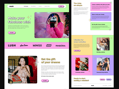 wzuh - wishlist maker site app branding bright brightcolors brutalism clean design figma figmadesign landing page neo brutalism neobrutalism ui ux