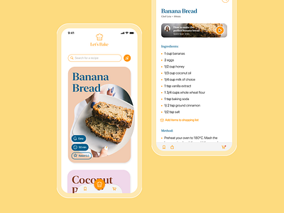 Let's Bake! Recipe App app card ui design food mobile ui recipe app ui uidesign watch design watch ui