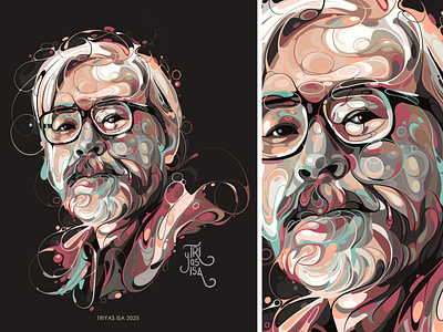 Hayao Miyazaki abstract anime artist artstyle black colorful curve design ghibli illustration japan orange portrait portrait illustration red unique vector vectorart