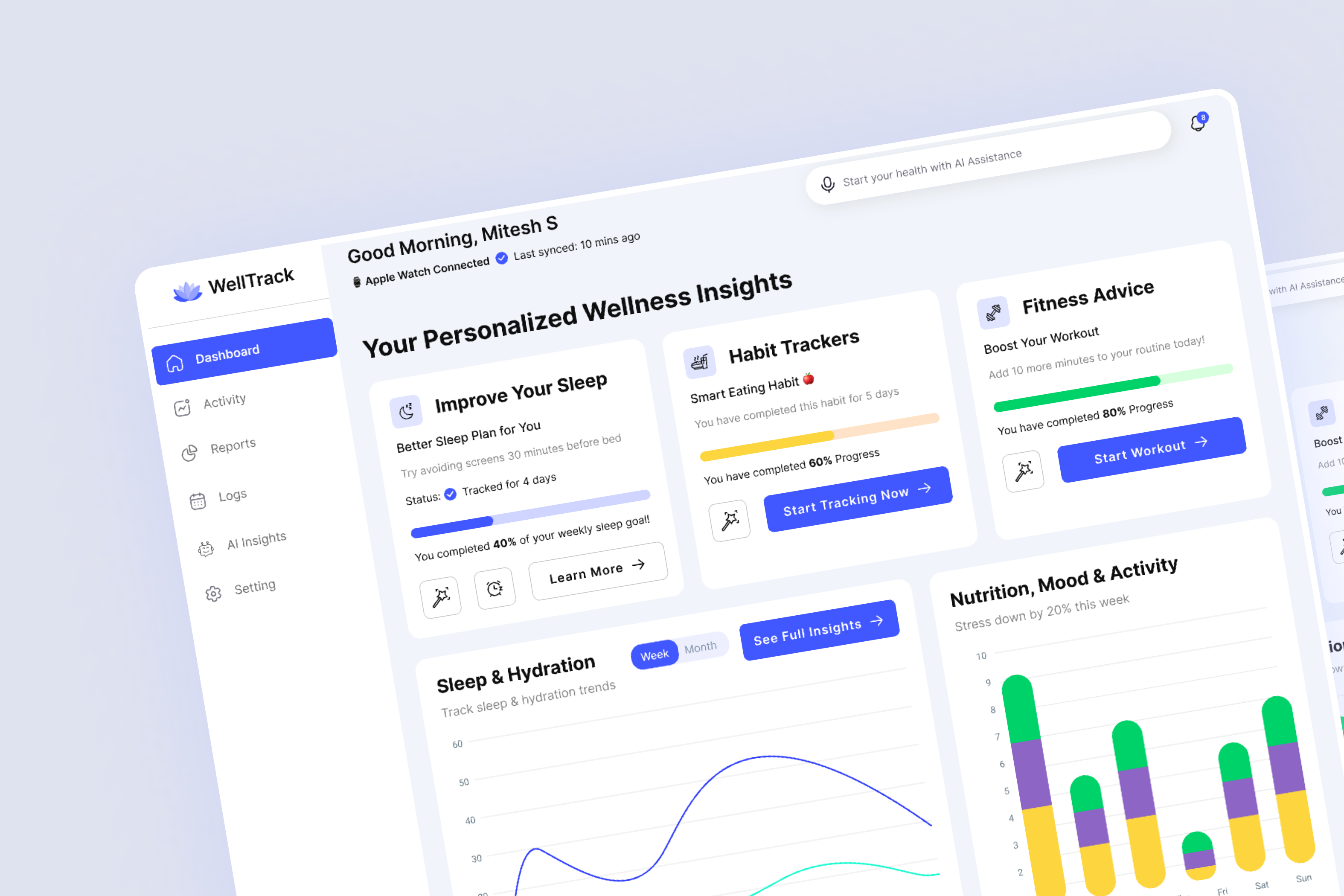 WellTrack - ✨ Your Health, Visualized. branding cleanui dashboarddesign datavisualization designsystem figmadesign healthtech minimaldesign productdesign uidesign uiinspiration uxdesign wellnessapp