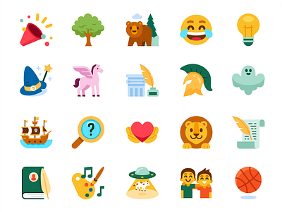 Pickatale category icons alien bear branding cartoon category emoji flat funny ghost icon icon design icons idea illustration lion logo minimal pegasus pirates ui