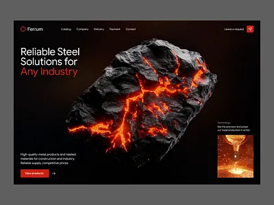 Ferrum Website 3d animation branding clean design graphic design grid homepage illustration logo manufacture metallurgy midjourney minimalism motion graphics steel ui uiux webdesign website