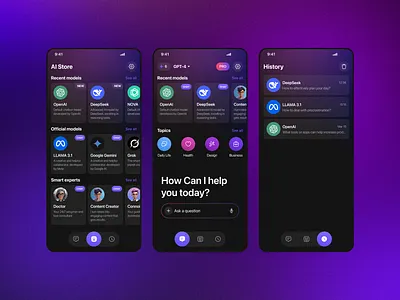 AI Universe – All-in-One AI App Design ai ai chat aiapp app app ai appui chat ai cleandesign gpt ios minimalui mobileappdesign productdesign smartapp ui uidesign uxuidesign