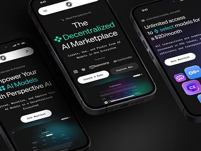 Perspective AI – Product Website for an AI Marketplace ai ai assistant assistant chatgpt gradient minimal mobile mockup scene ui ux web design website