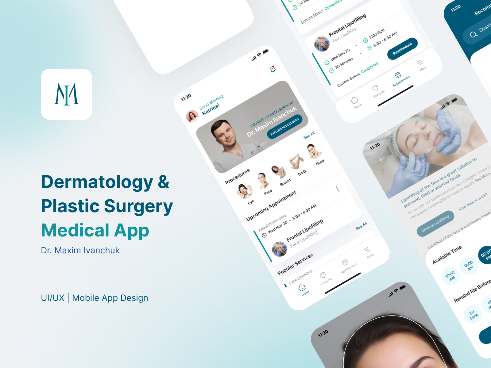 Dermatology & Plastic Surgery Medical App appointment app dermatology app doctor app figma medical app medical app design mobile app plastic surgery app ui design ui ux user interface