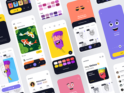 Happiness App Redesign app brush colour colouring cuberto emotion gradient interface design palette tool ui ui design usability ux