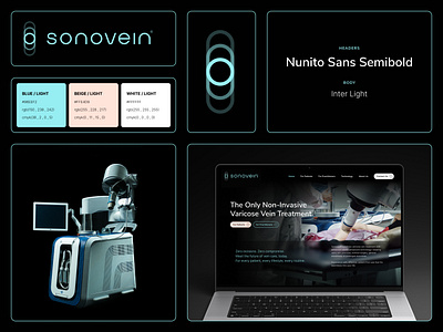 Sonovein® Rebranding - Brand Overview blue brand branding circle clean cyan dark darkmode echo geometric graphic design identity line medical medtech minimal tech technology vein wave