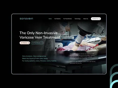 Sonovein® Rebranding - Hero Section animation branding clean dark darkmode echo geometric grid healthtech hero logo medical medtech tech ui wave webdesign website