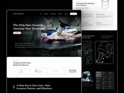 Sonovein® Rebranding - Website branding clean dark darkmode design echo figma geometric grid healthtech hero illustration logo medical tech ui web webdesign website
