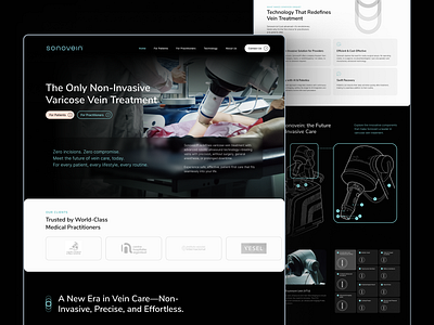 Sonovein® Rebranding - Website branding clean dark darkmode design echo figma geometric grid healthtech hero illustration logo medical tech ui web webdesign website