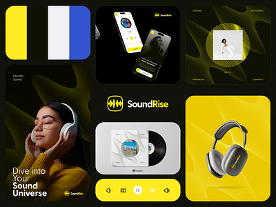 SoundRise brand design branding design graphic design headphones headphones design illustration logo mobile app music music app music branding music design music logo typography ui ux uxui app vinyl vinyl design