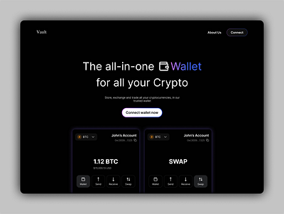 Vault Crypto Wallet landing page crypto crypto landing crypto wallet crypto website landing page ui ui design ui ux ui ux website web 3 web3 wallet website website crypto website landing website ui