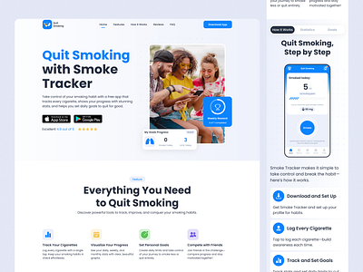 Quit Smoking with App Smoke Tracker 2025 blue conversation landing new page quitsmoking smok smoking tracker ui ux website