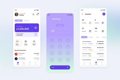 Banking & Invoice App - Light Mode app design ui ux