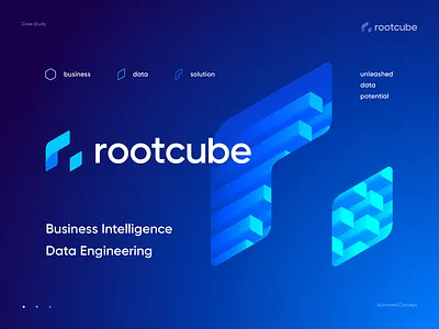 Rootcube Logo Design and Branding ai analytics blockchain branding business code crypto cube defi engineering gradient identity integration intelligence logo metrics saas software tech