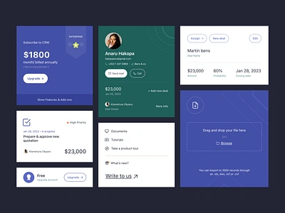 CRM - UI Elements b2b crm customer dashboard deal done dragdrop inprogress leads mail product sudhan task tour upgrade web
