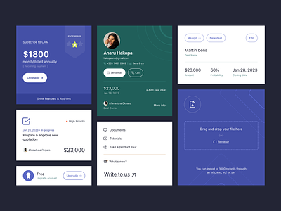 CRM - UI Elements b2b crm customer dashboard deal done dragdrop inprogress leads mail product sudhan task tour upgrade web