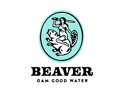 Beaver Water Logo Exploration animal beaver black branding crest dam identity illustration logo packaging riding sword typography utah warrior water woman