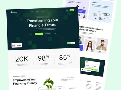 Fintech website UI UX Landing Page Design app client work design fintech fintech website freelance green website inspiration israt landing page design minimal website nice design sleek website ui uxisrat website landing