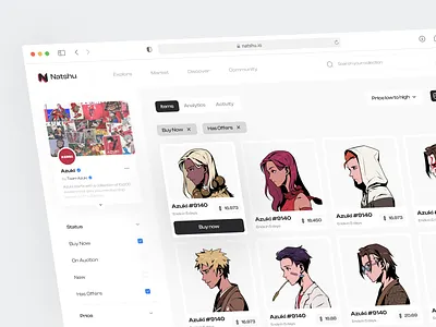 Natshu - NFT Marketplace Dashboard clean crypto crypto art dashboard design ethereum marketplace metaverse nft nft art nft collection nft marketplace platform product design token ui ui design ux web app web dashboard