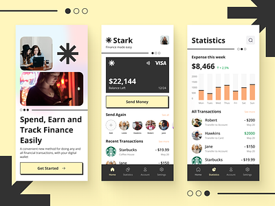 Stark | Mobile Finance App accounting tool application bank bank card app banking app card expense credit card e wallet finance app financial fintech app mobile banking productivity saas send money spending statistics transaction user interface wallet