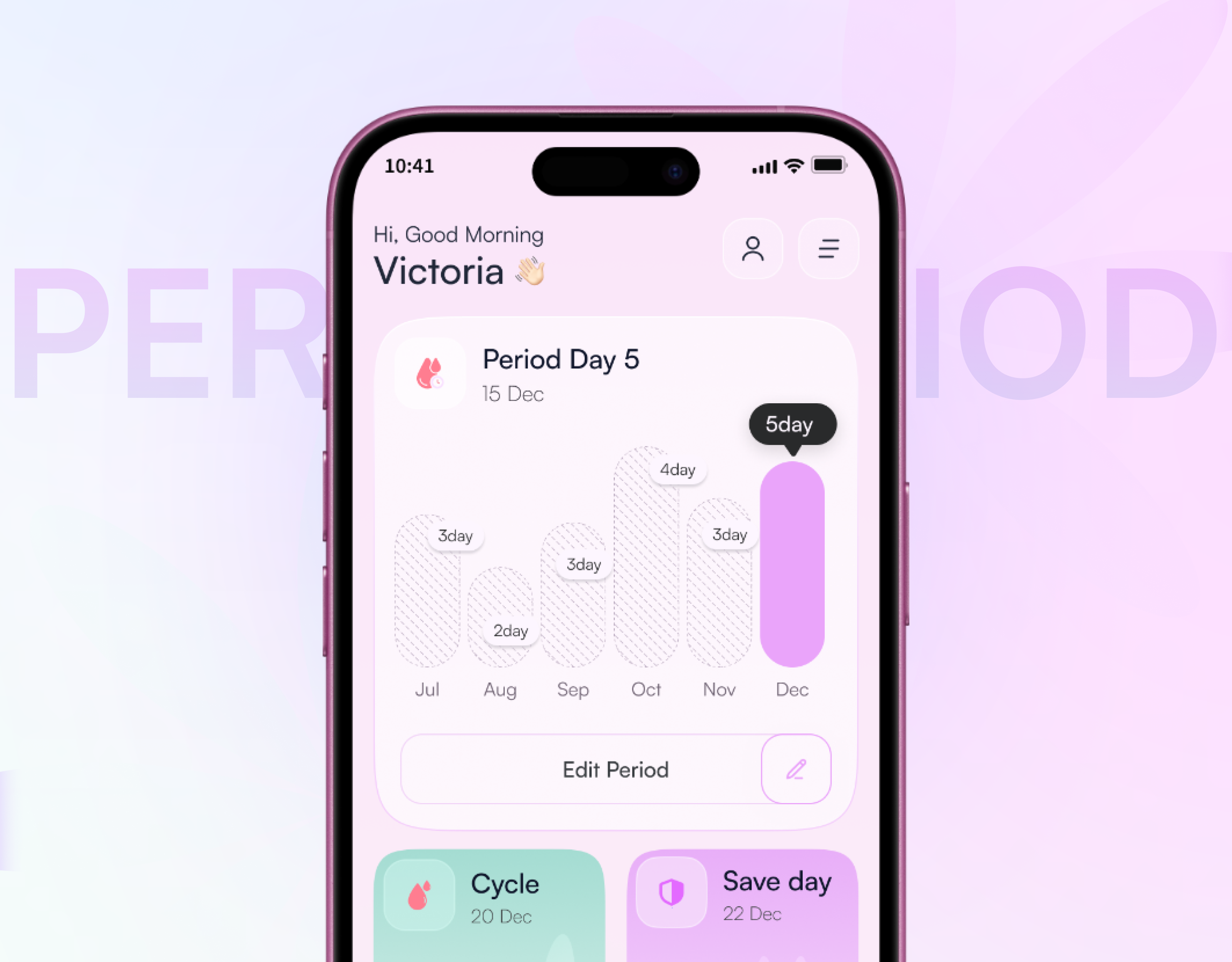 Period Tracker Mobile App Design calendar cycle cycle trend doctor health app health tracker medical medicine menstruation mobile mobile app period tracker periods pregnancy ui ux woman health