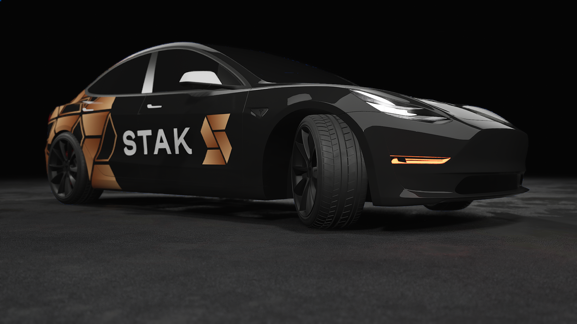 luxurious and minimalist car wrap for STAK branding car wrap graphic design tesla 3 wrap