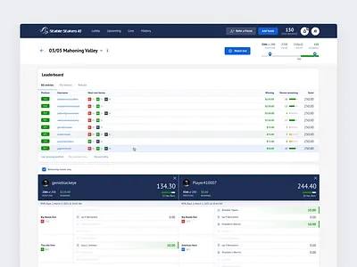 Leaderboard - daily fantasy horse racing app compare ui dashboard data draft kings fanduel fantasy horse racing filter leaderboard list rank sports app standings table ux design