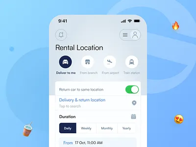 Renting Car App android branding car deliver a car design dskfj graphic design home illustration ios logo mobile rent a car renting return a car typography ui ui design ux vechile