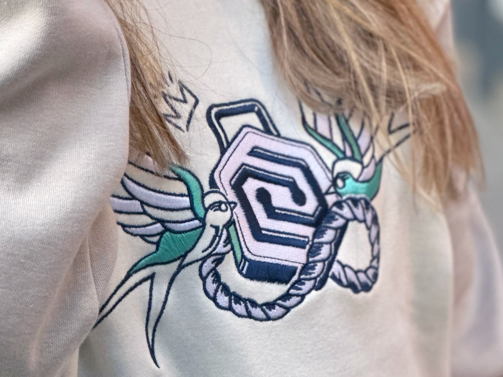 Hoodie Design with Embroidered logo badge birds branding custom embroidered embroidered logo embroidery hoodie illustration logo mockup outline patch print shirt startup swag sweatshirt