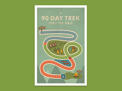 90 Day Trek Game board design illustration