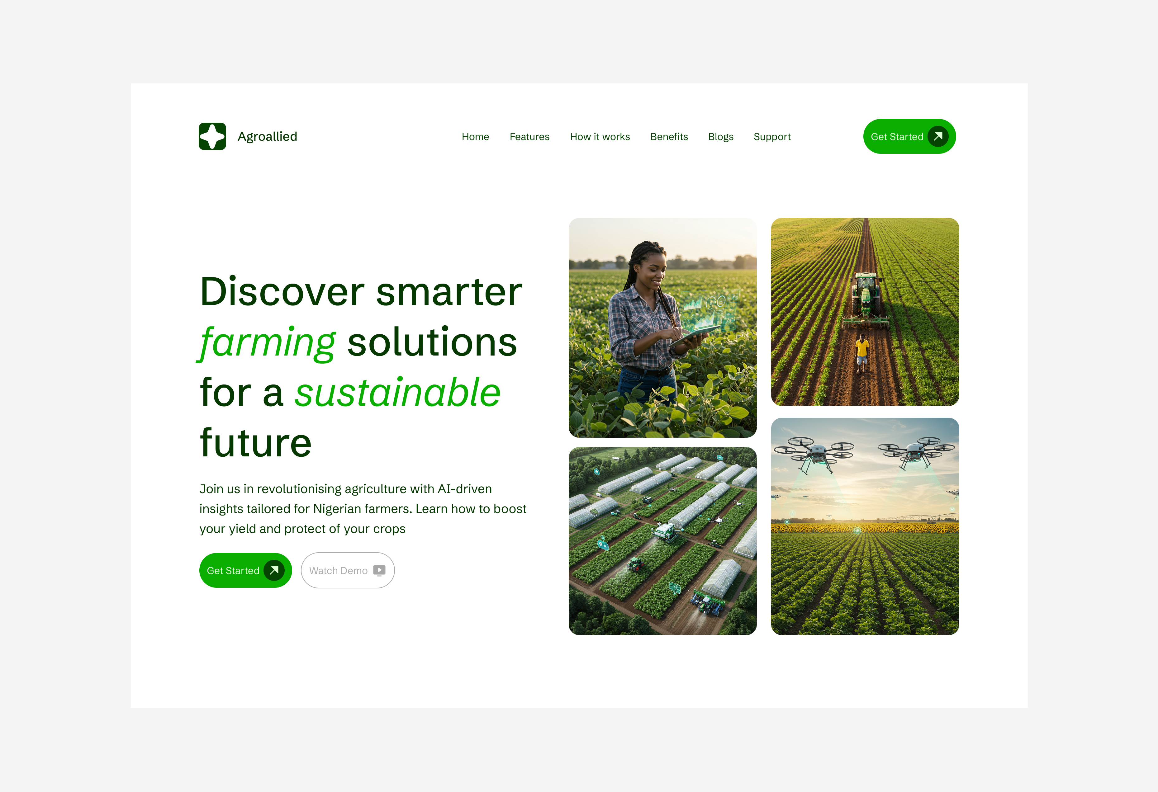 Agrotech Landing page branding landing page product design ui uiux user experience ux webdesign website