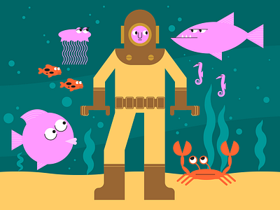 Deep Sea Diver illustraion illustration illustration art illustration digital illustrations minimalist seattle