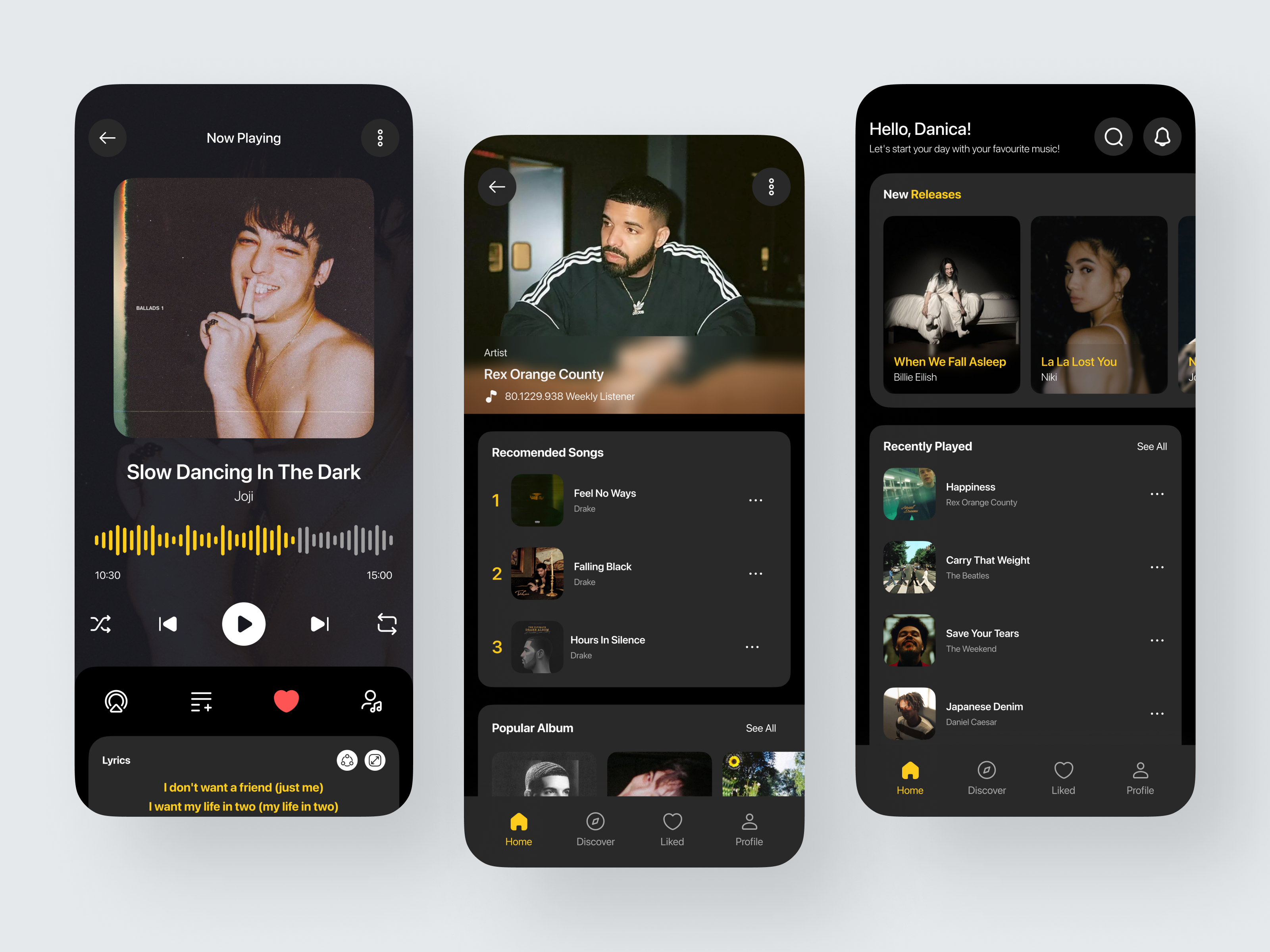 Music Player Mobile App album application apps dark mode design ios mobile mobile app music music player play single streaming ui ui design ux