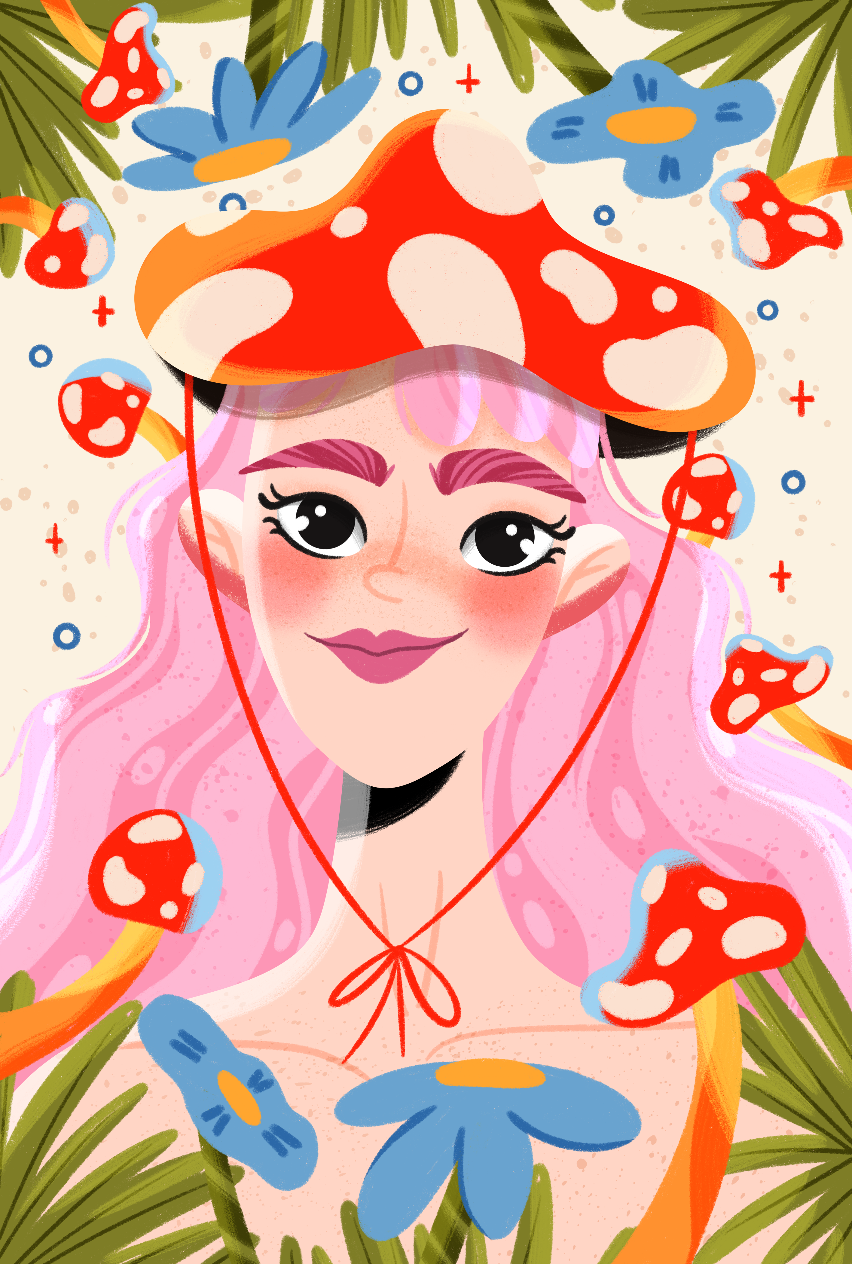 Mushroom girl! 2d character art character design commercial design hand drawn illustration illustration art mushroom mushrooms pink hair procreate